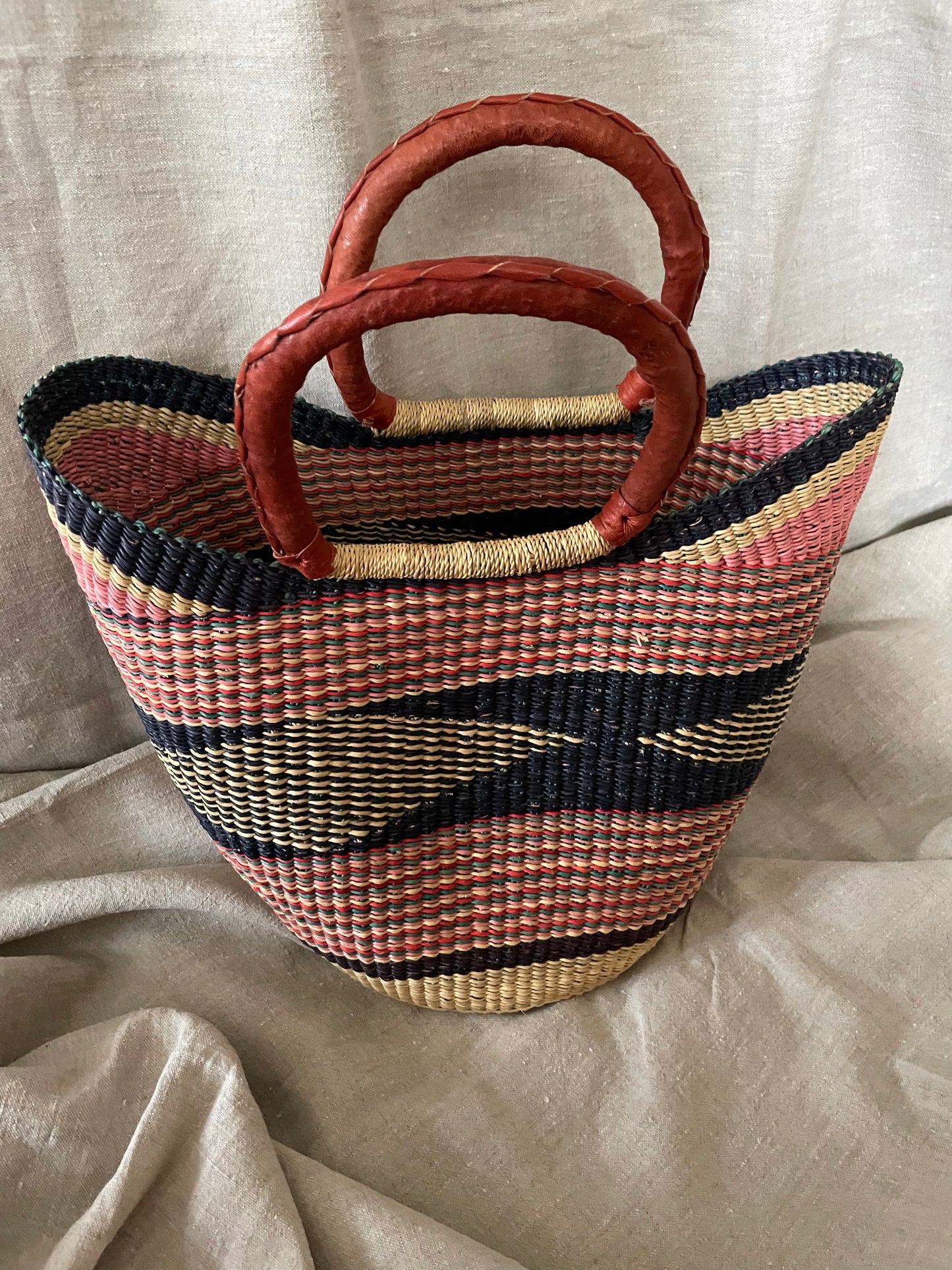 Bolga straw basket medium multi color