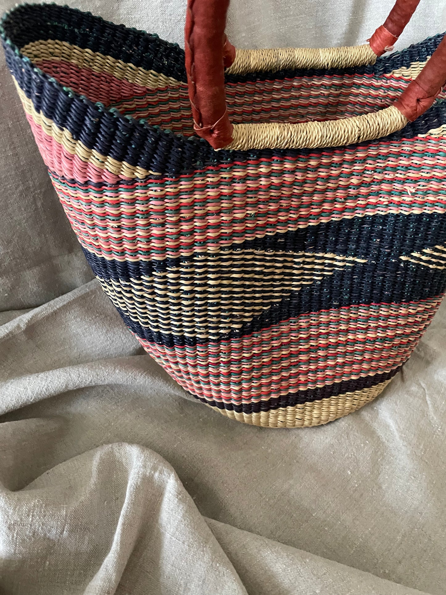 Bolga straw basket medium multi color