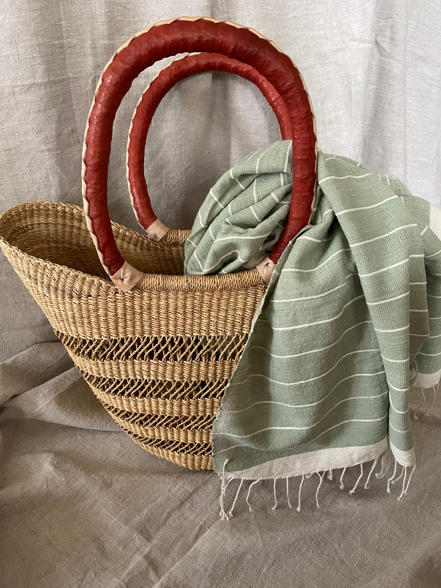 Bolga open worked straw basket