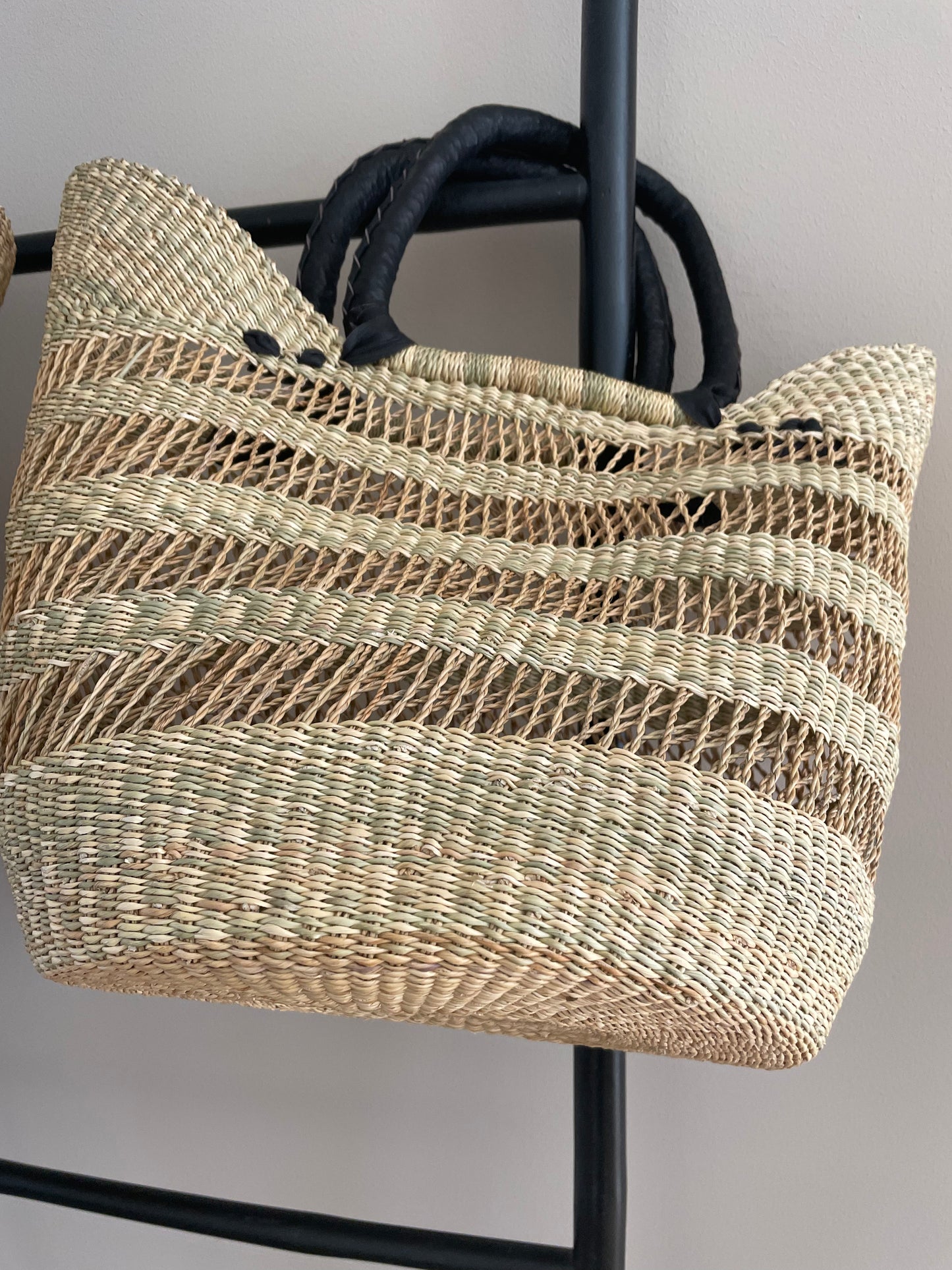 Bolga open worked straw basket