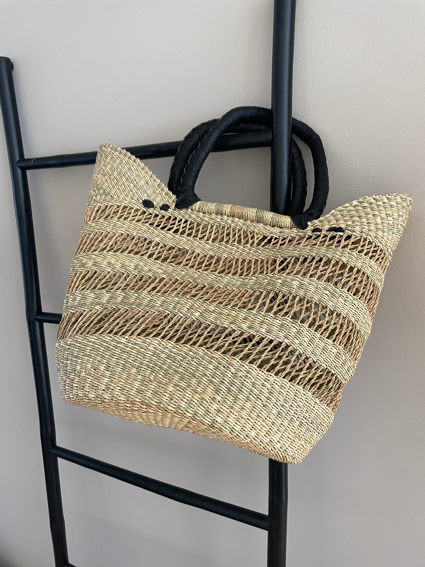 Bolga open worked straw basket