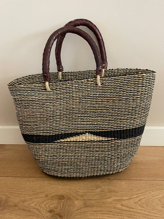 Bolga rieten shopper blauw