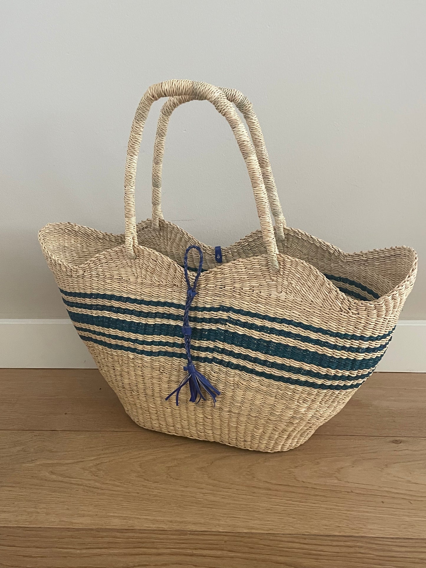 Bolga straw basket multi color