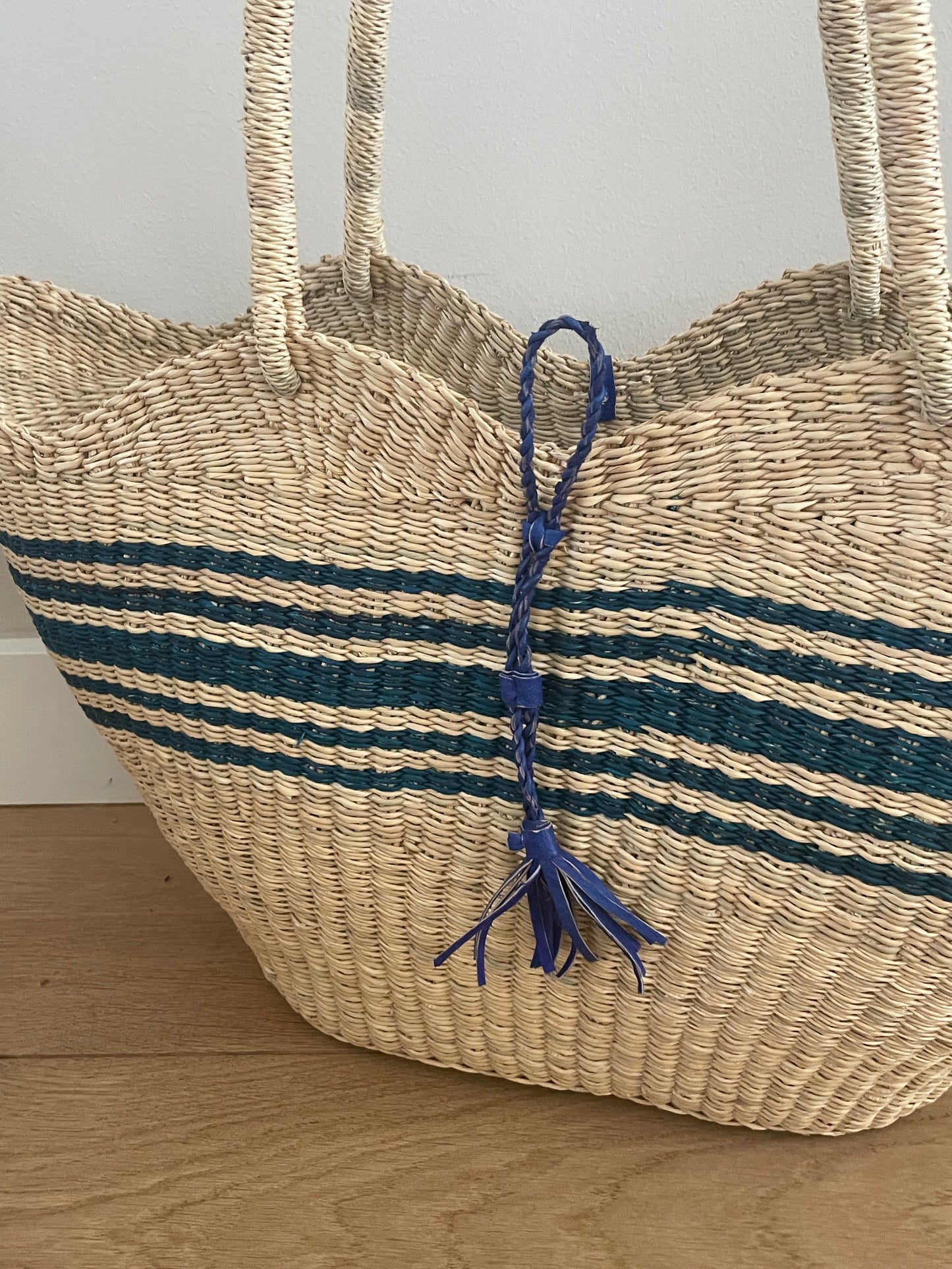 Bolga straw basket multi color