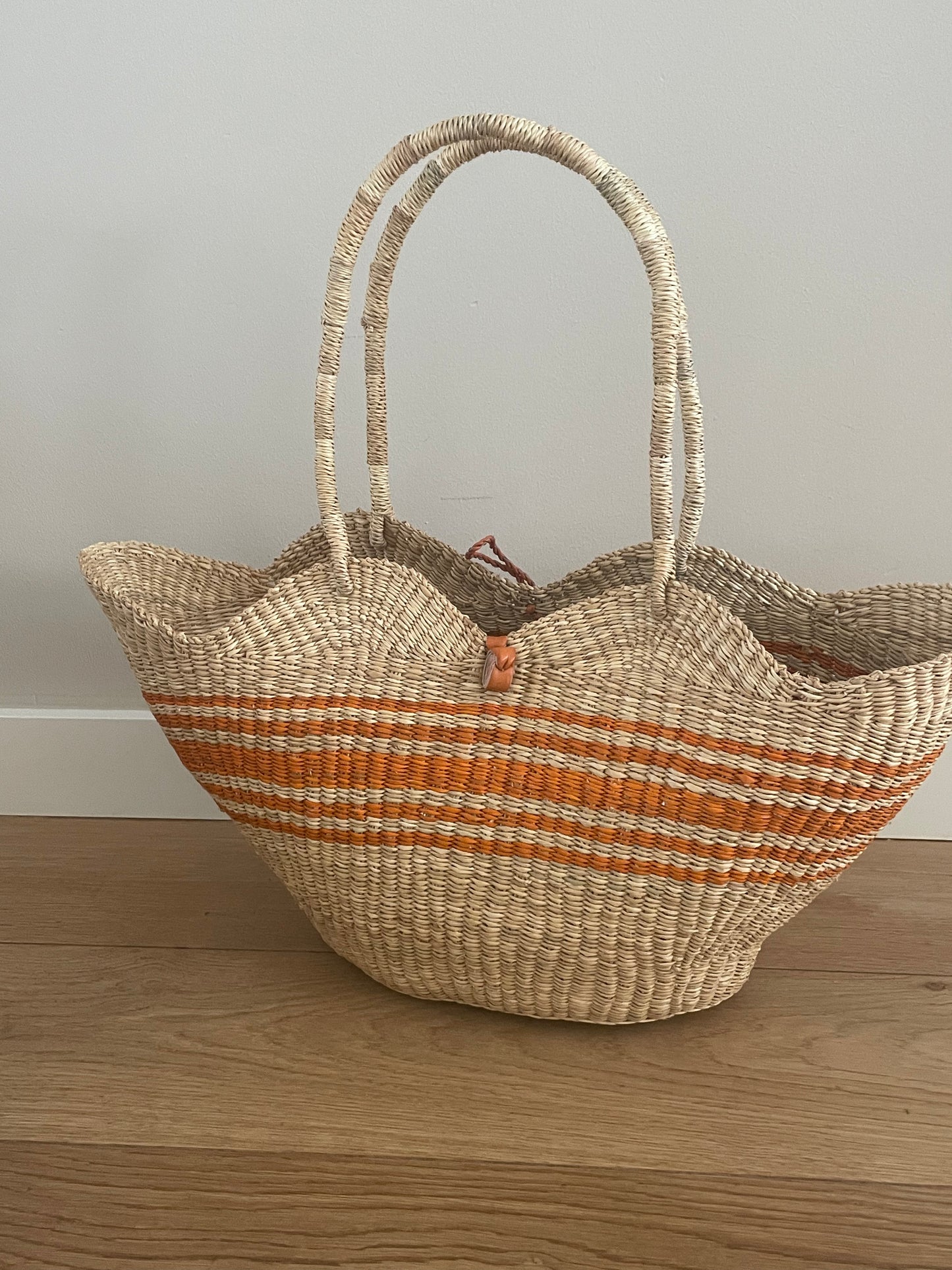 Bolga straw basket multi color