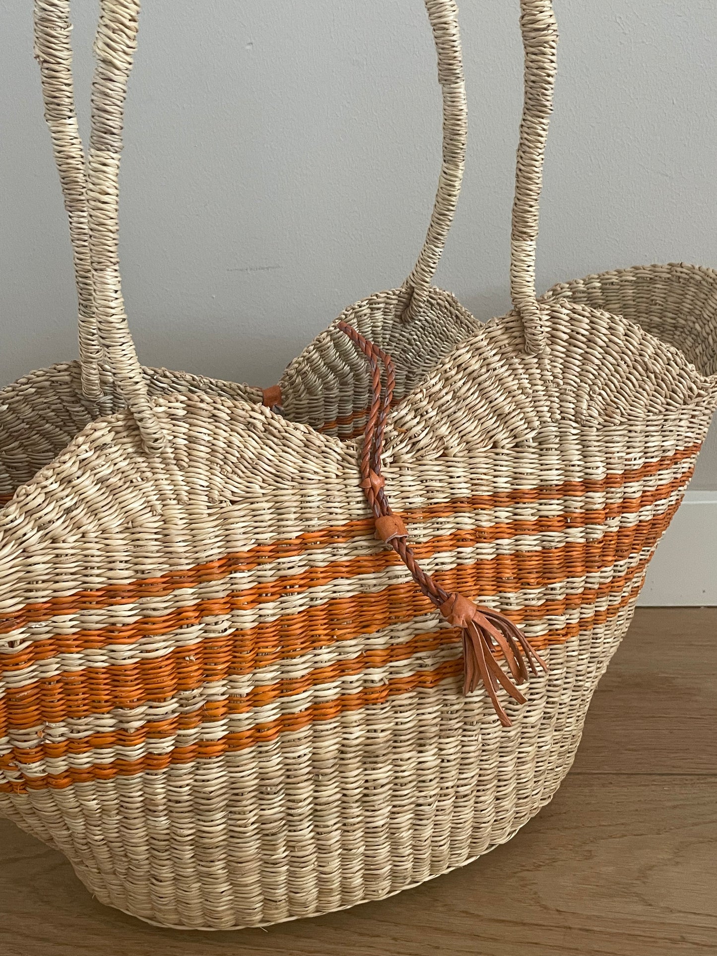 Bolga straw basket multi color
