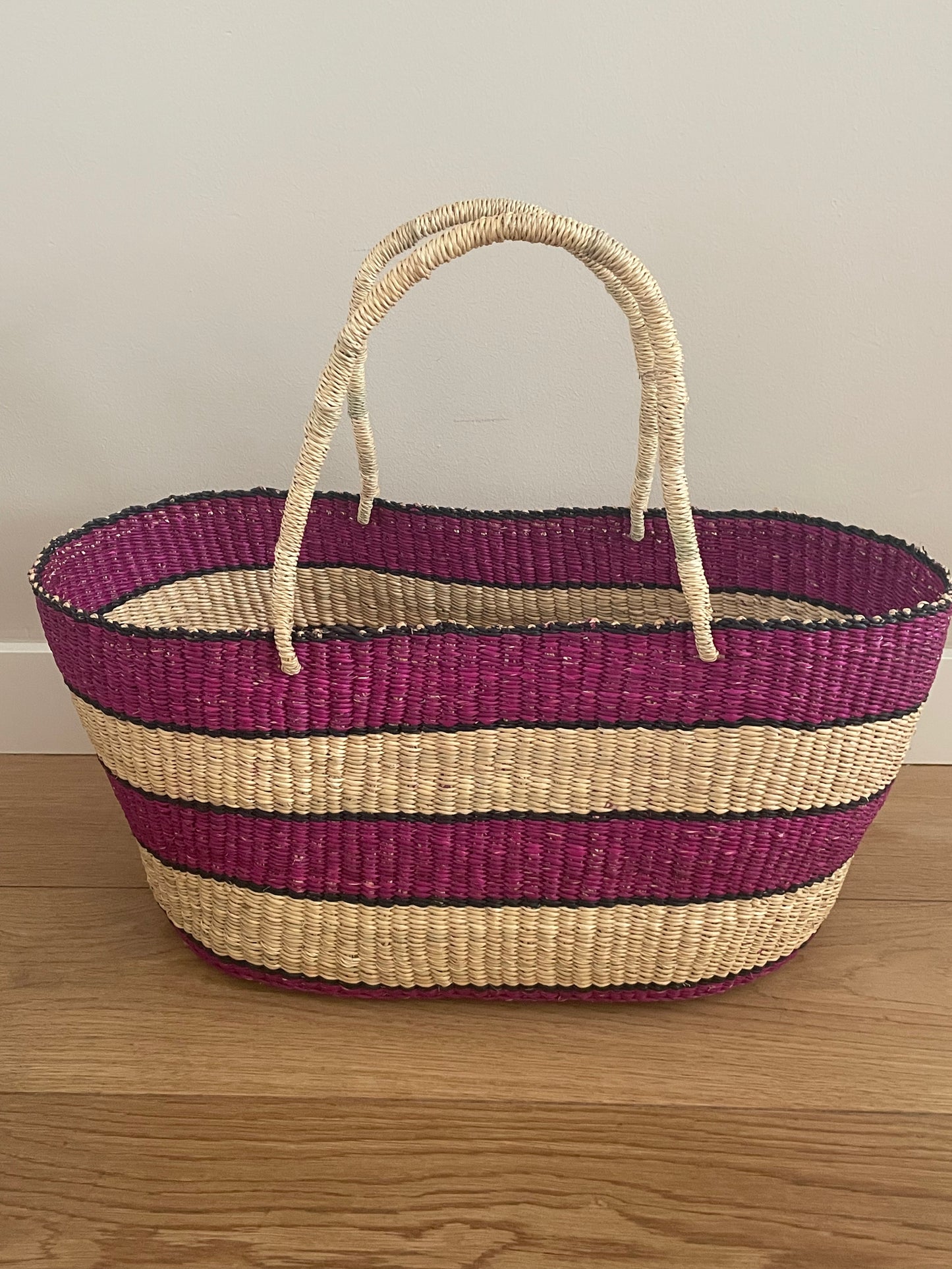 Bolga straw basket multi color