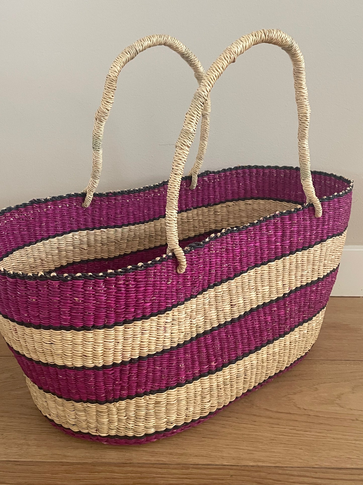 Bolga straw basket multi color