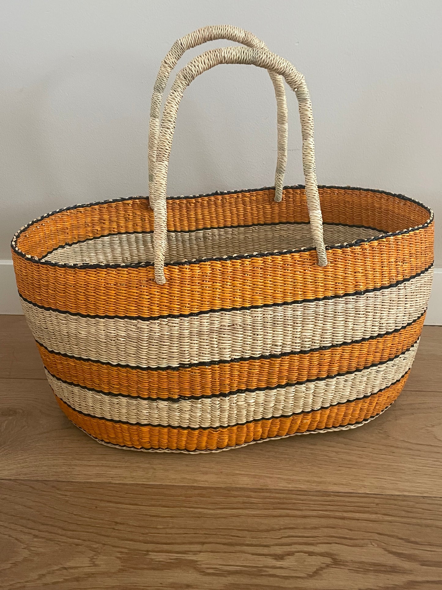 Bolga straw basket multi color
