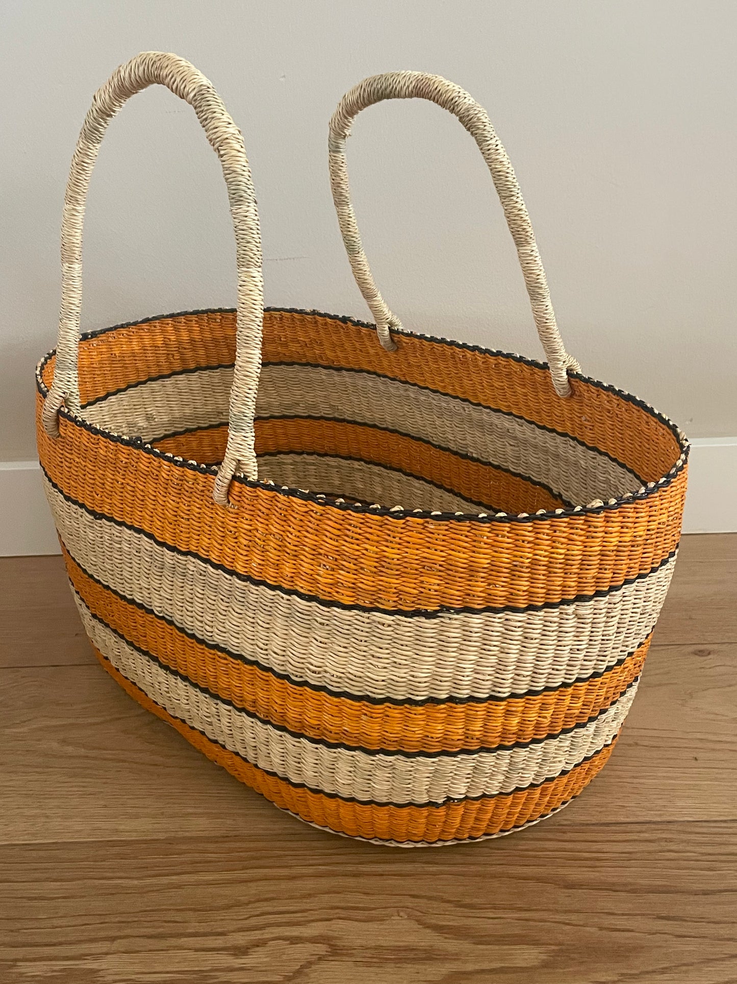 Bolga straw basket multi color