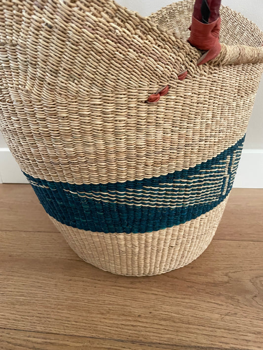 Bolga rieten mand naturel/turquoise