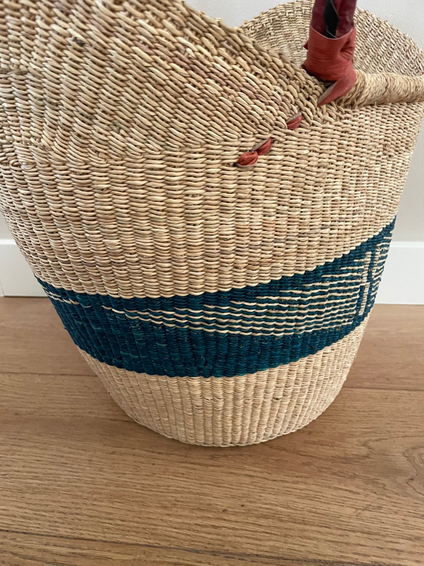 Bolga rieten mand naturel/turquoise