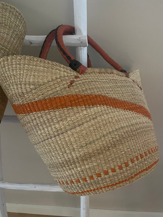 Bolga rieten mand naturel/oranje