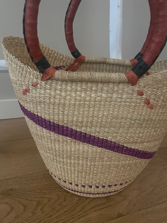 Bolga rieten mand naturel/paars