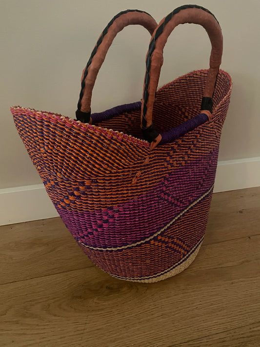 Bolga straw basket multi color