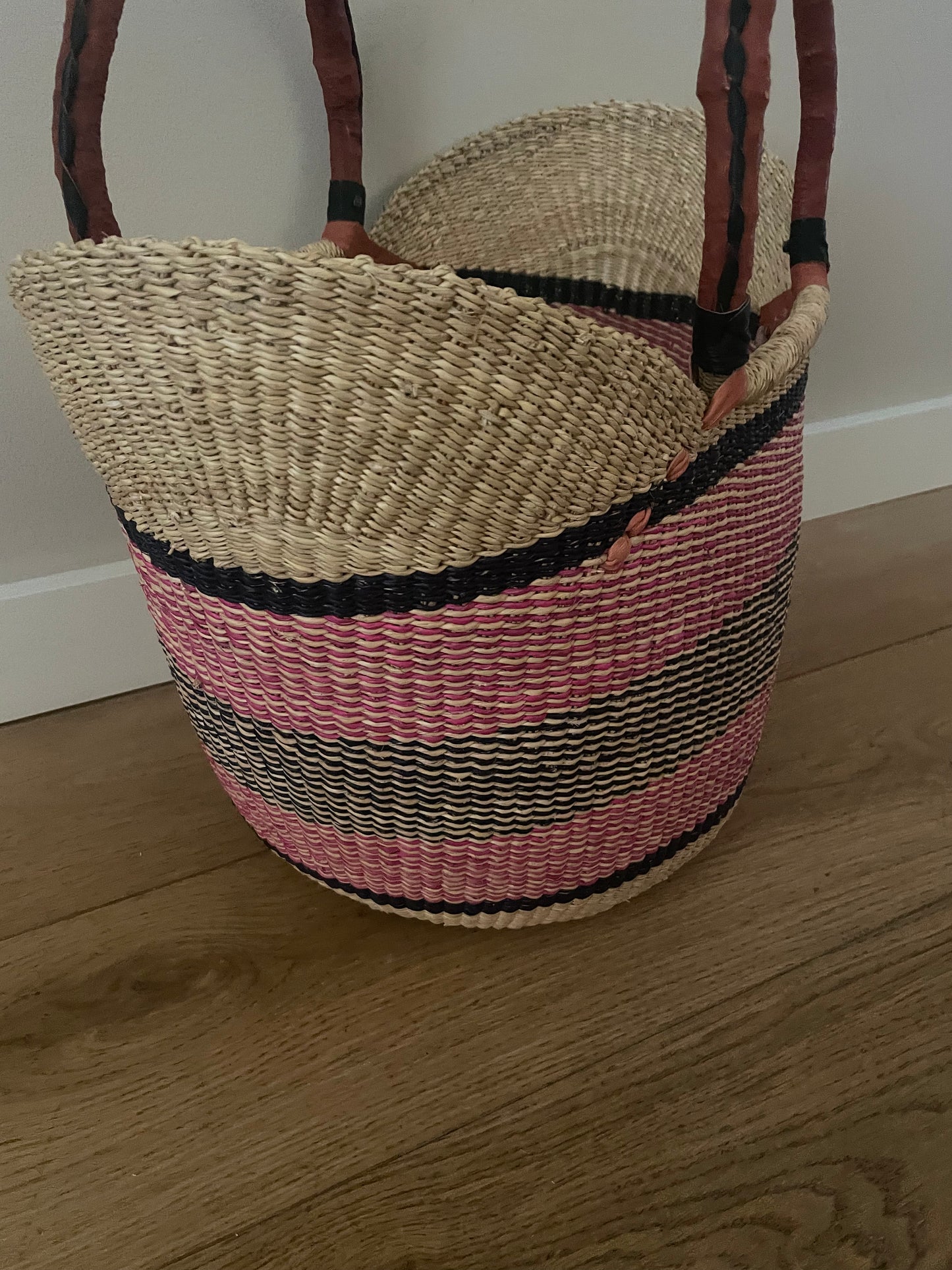 Bolga straw basket multi color