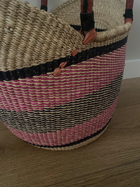 Bolga straw basket multi color
