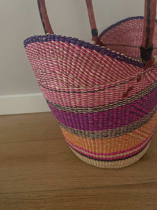 Bolga straw basket blue/natural