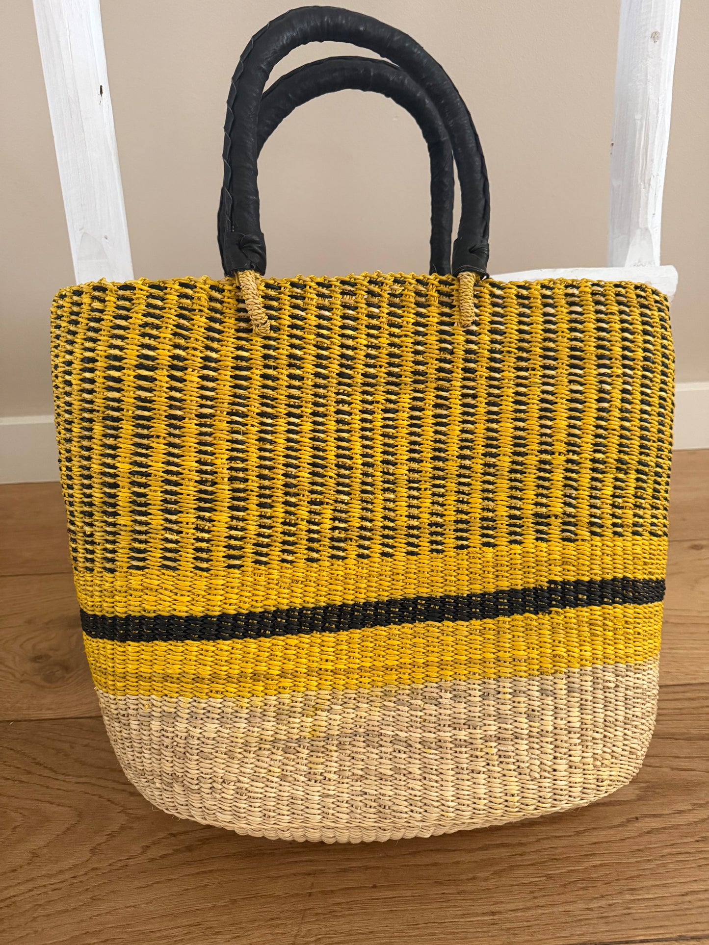 Bolga rieten shopper geel