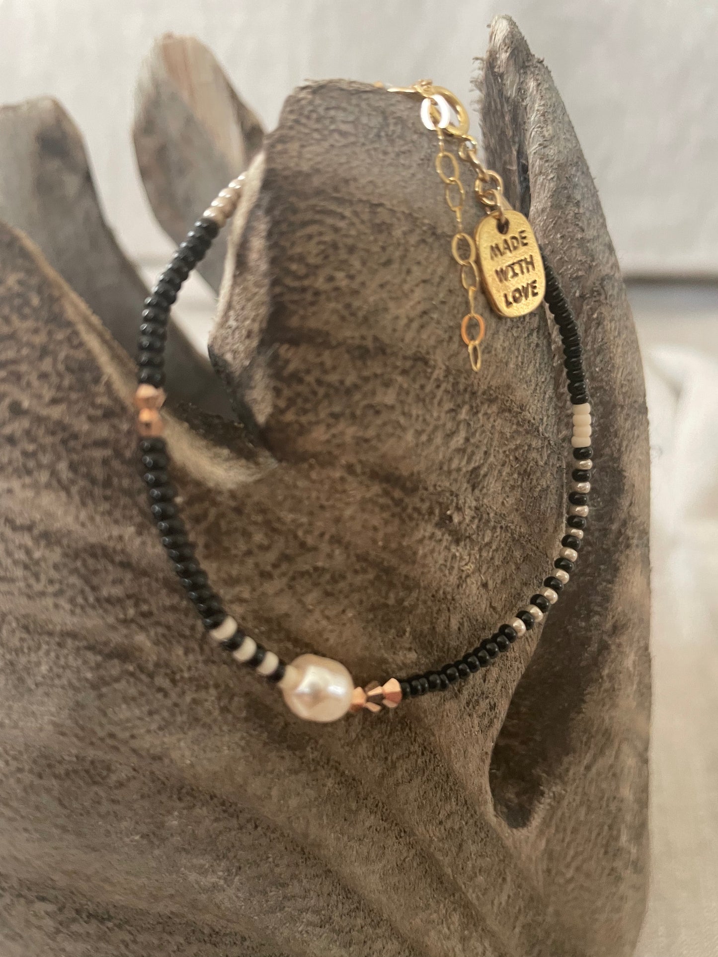 Zebra pearl crystal bracelet black