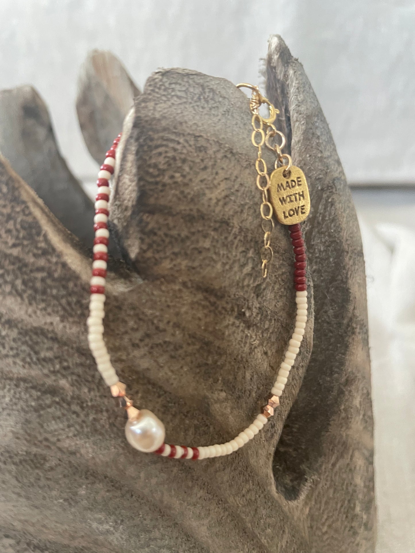 Zebra pearl crystal bracelet ecru