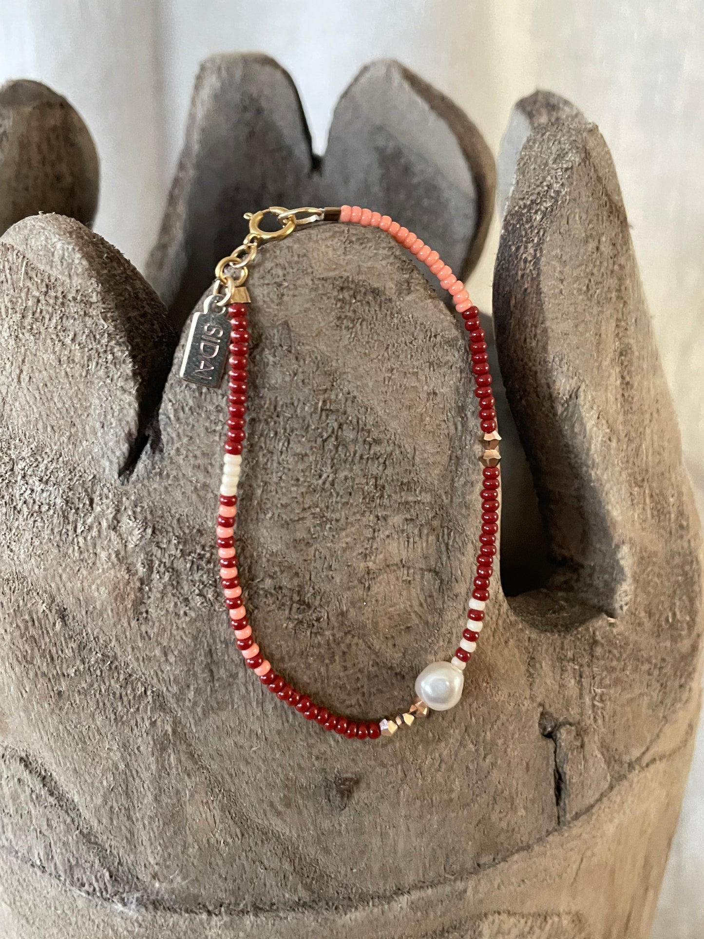 Zebra pearl crystal bracelet dark red