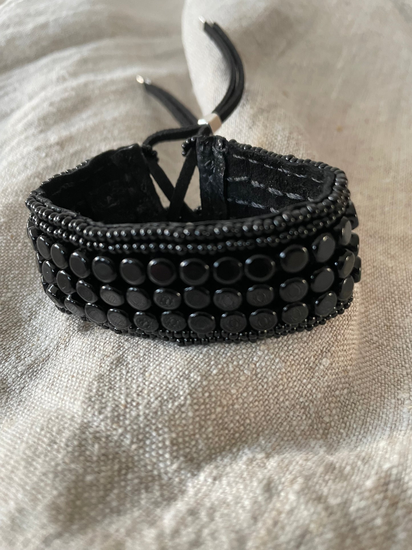 Narrow Leather armband zwart