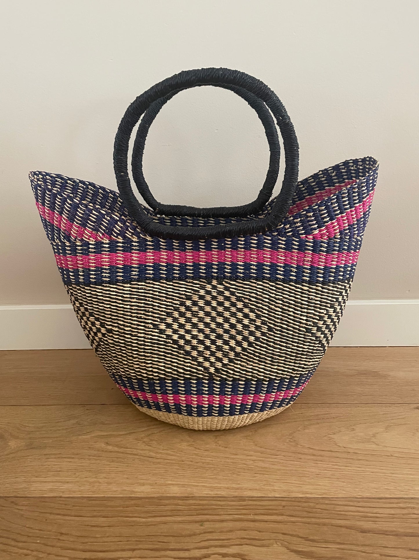 Bolga straw basket multi color