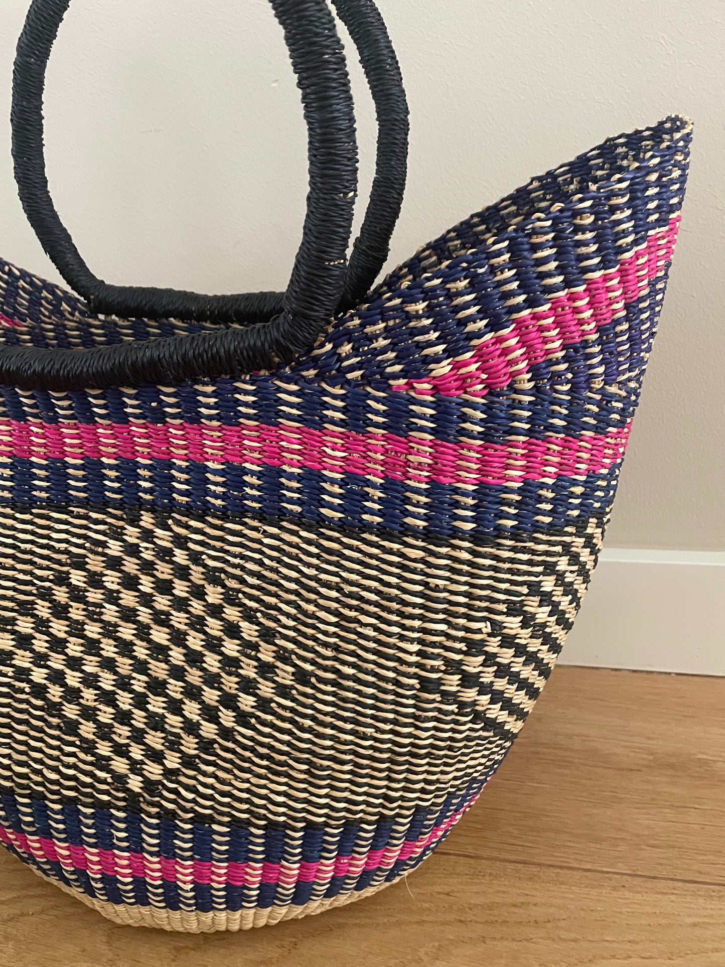 Bolga straw basket multi color