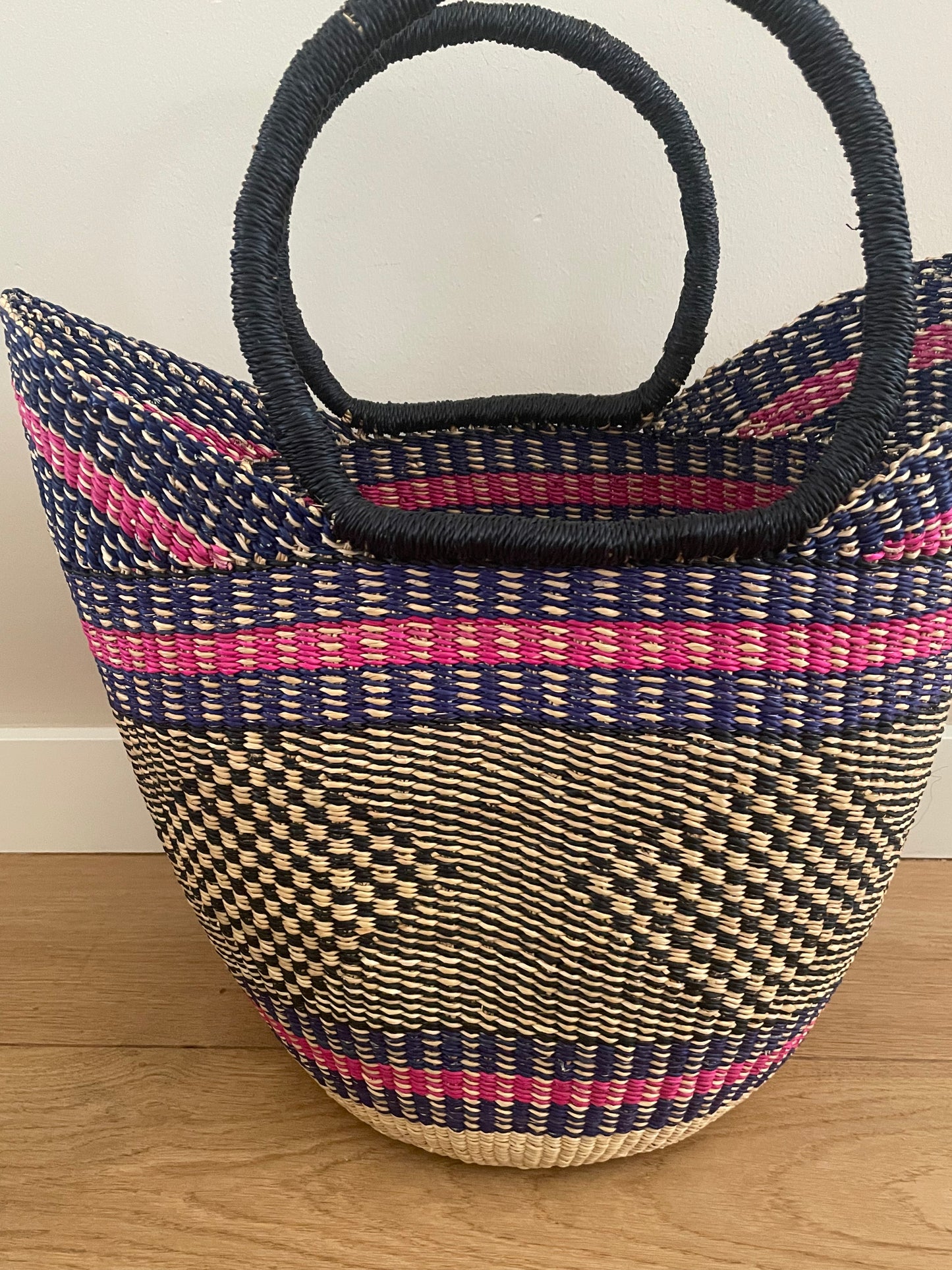 Bolga straw basket multi color