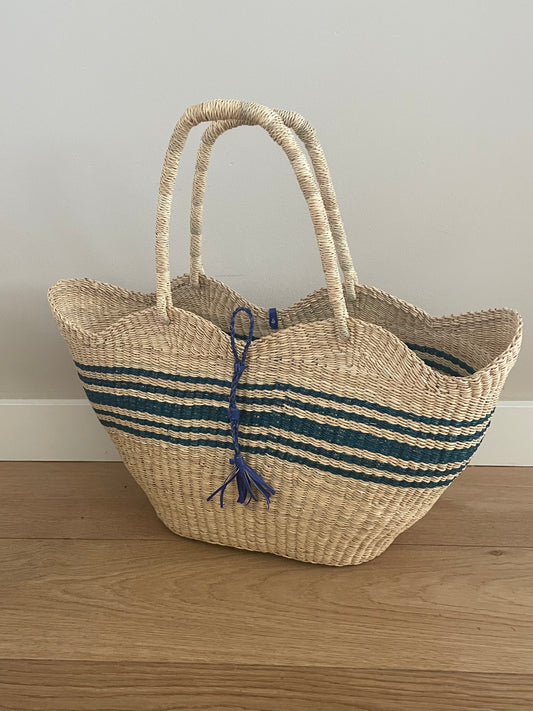 Bolga straw basket multi color