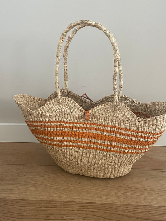 Bolga straw basket multi color