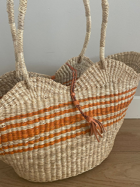 Bolga straw basket multi color