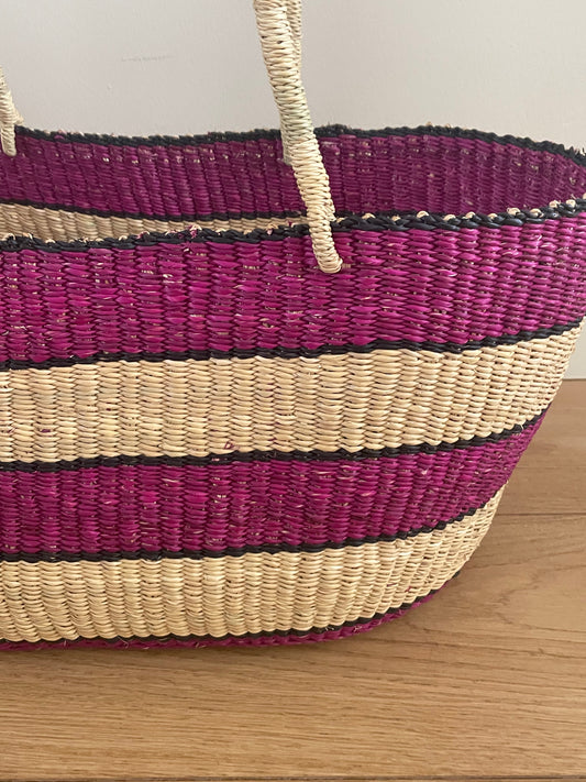 Bolga straw basket multi color