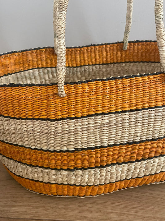 Bolga straw basket multi color