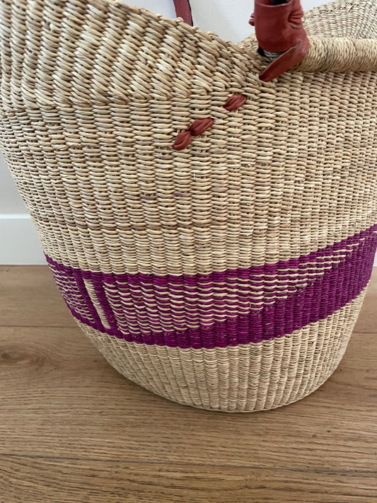 Bolga straw basket blue/natural