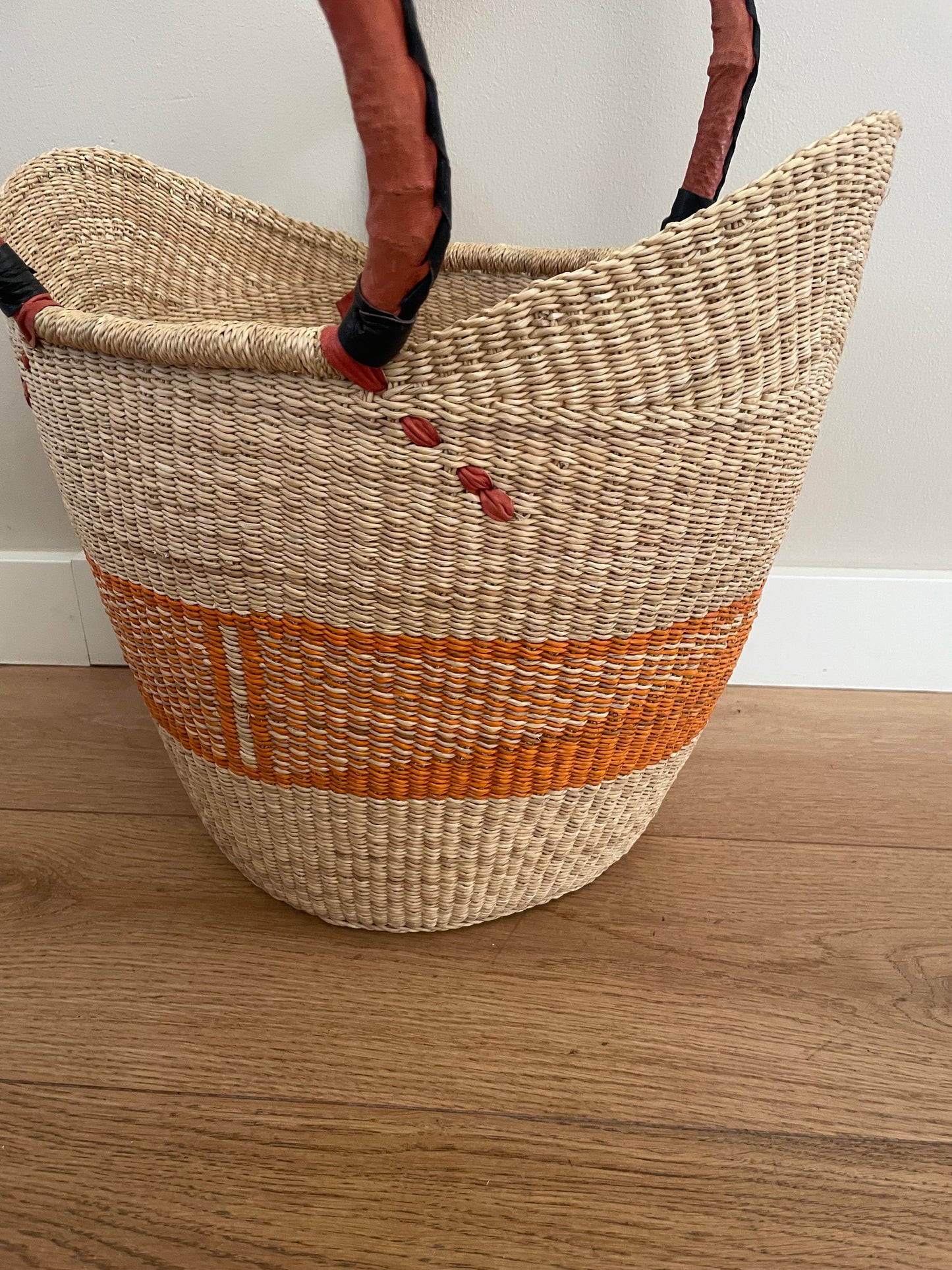 Bolga rieten mand naturel/oranje