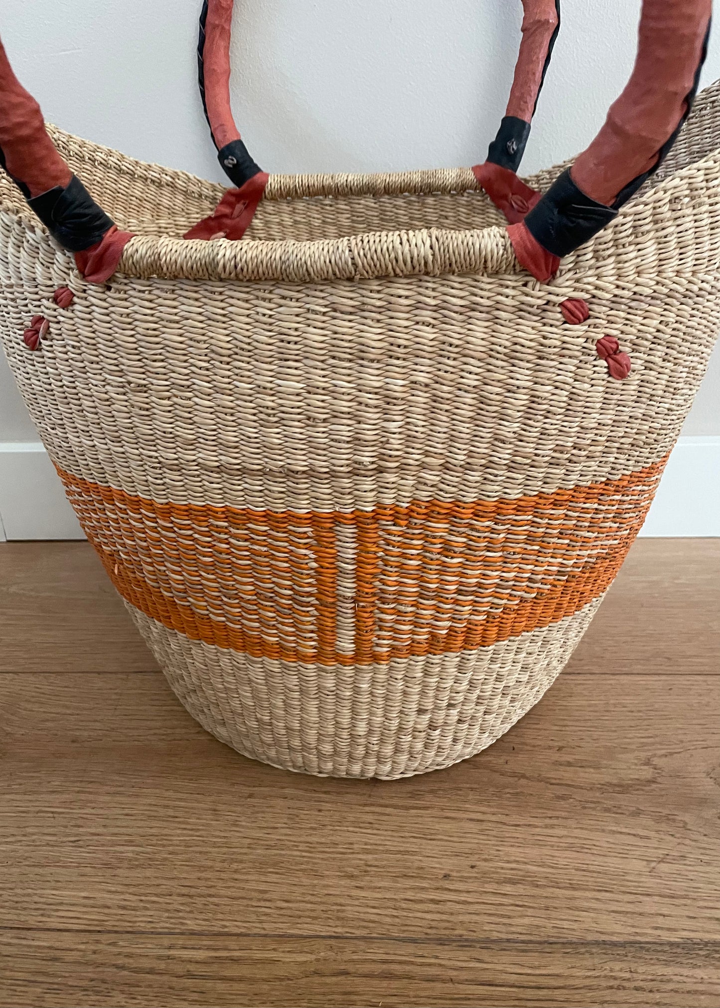 Bolga rieten mand naturel/oranje