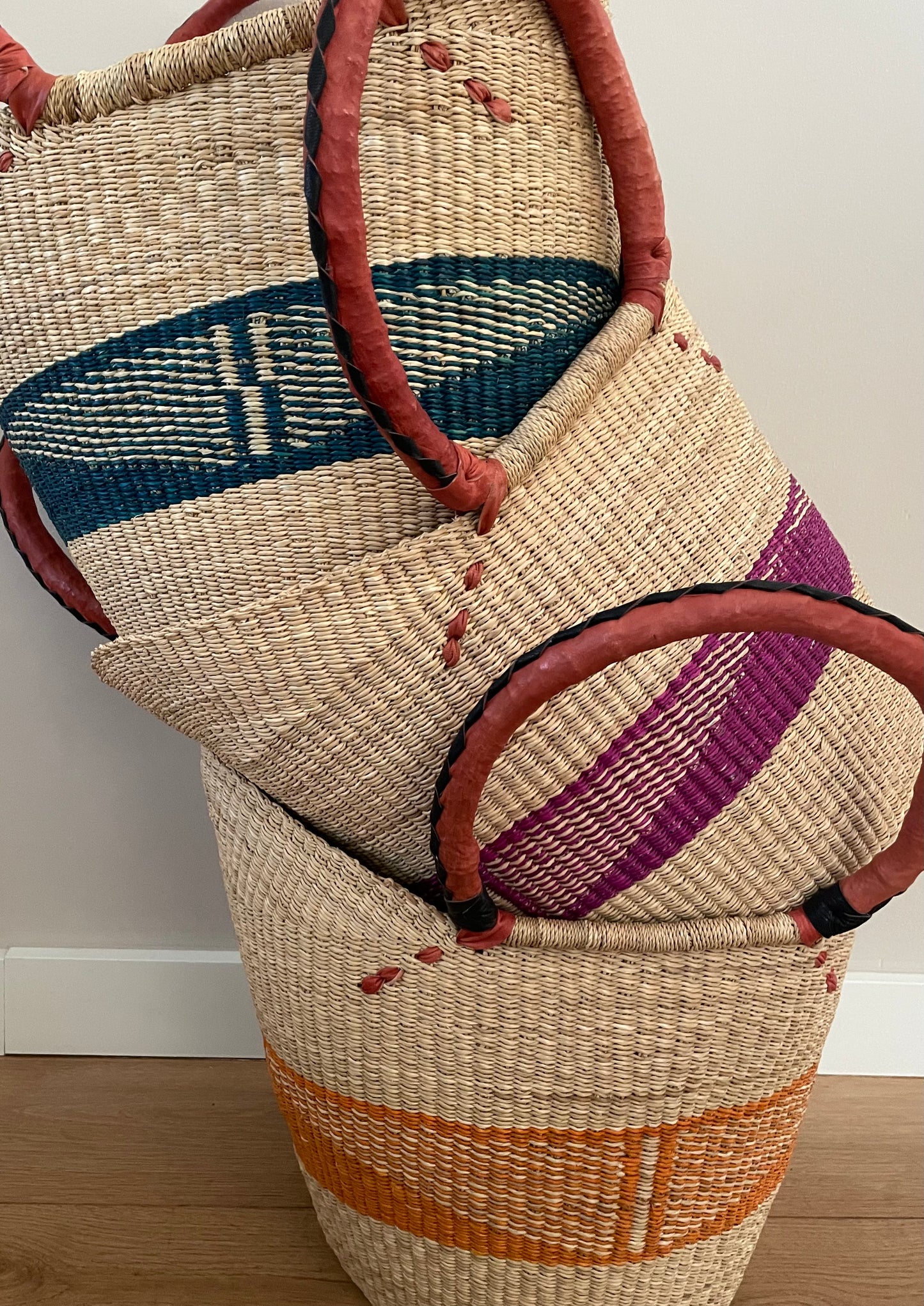 Bolga rieten mand naturel/oranje