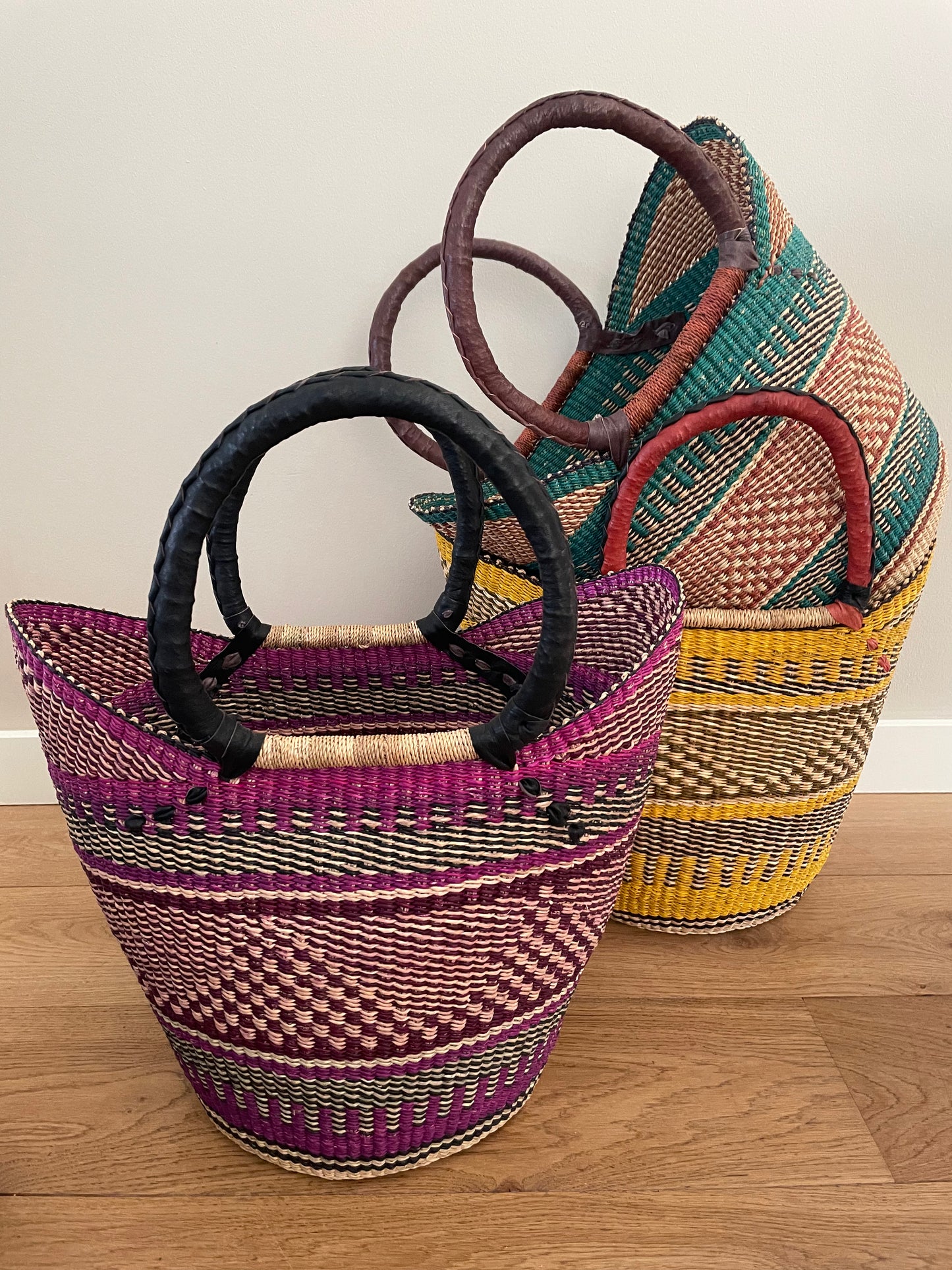 Bolga straw basket multi color