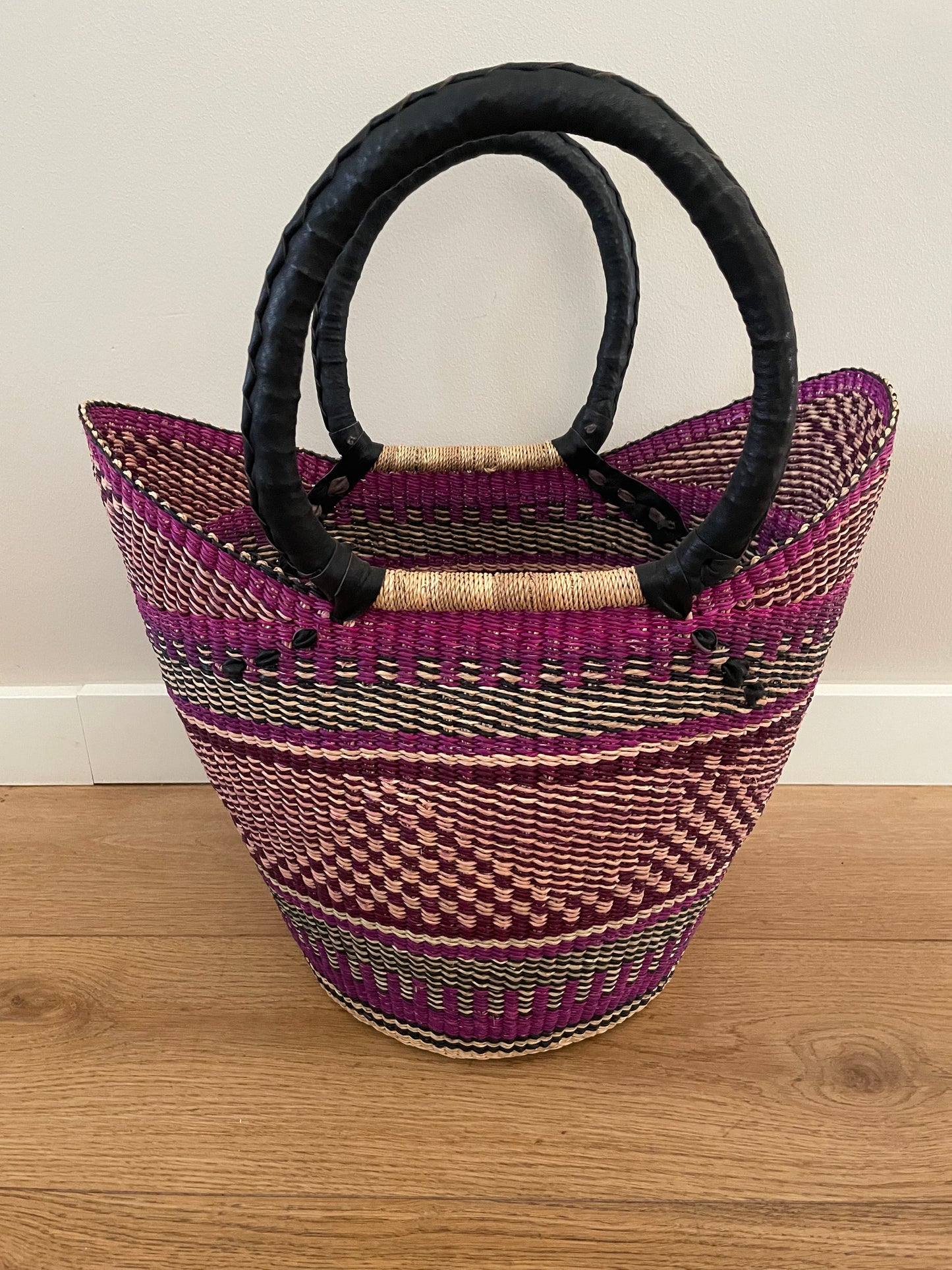 Bolga straw basket multi color