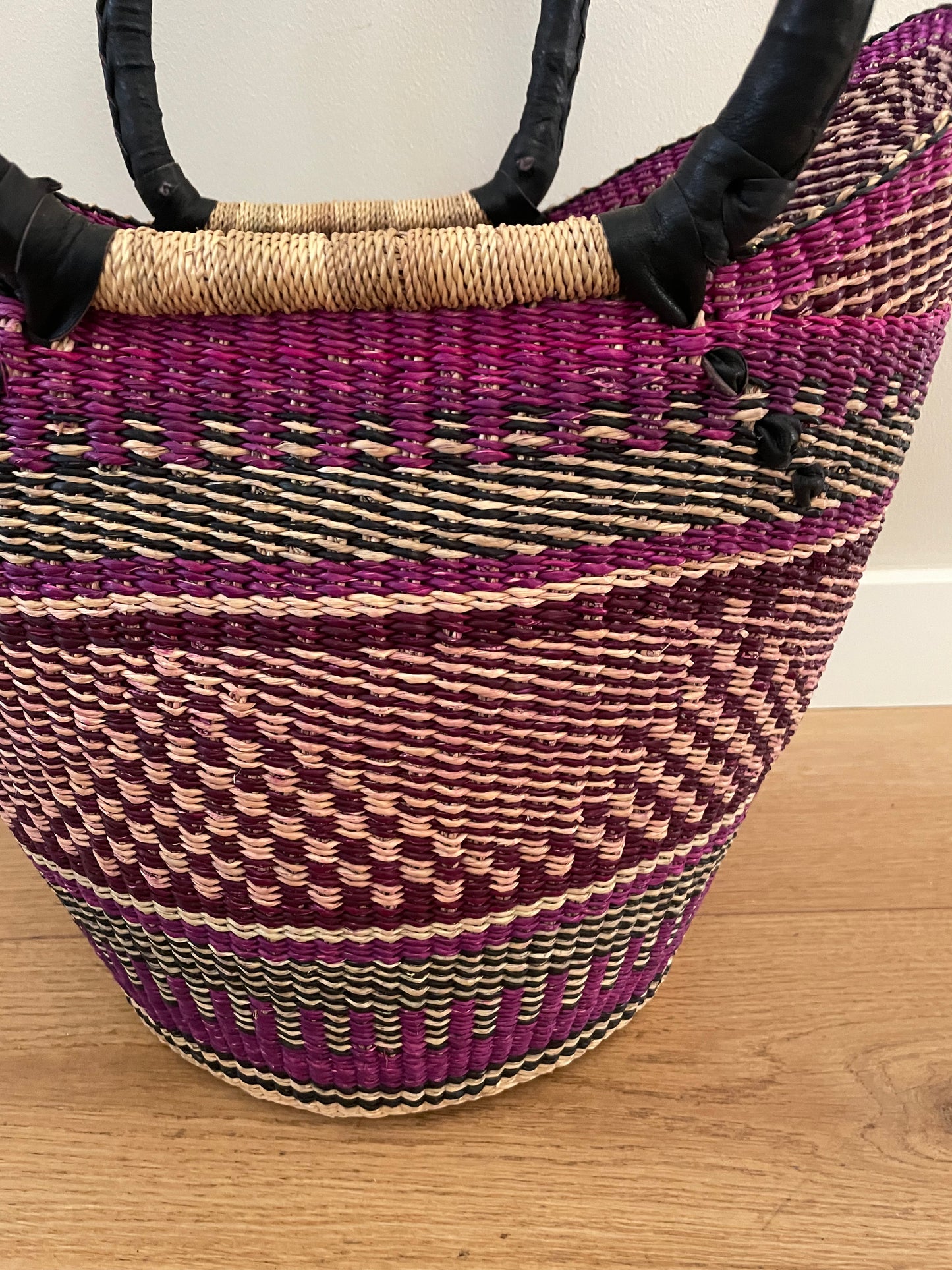 Bolga straw basket multi color