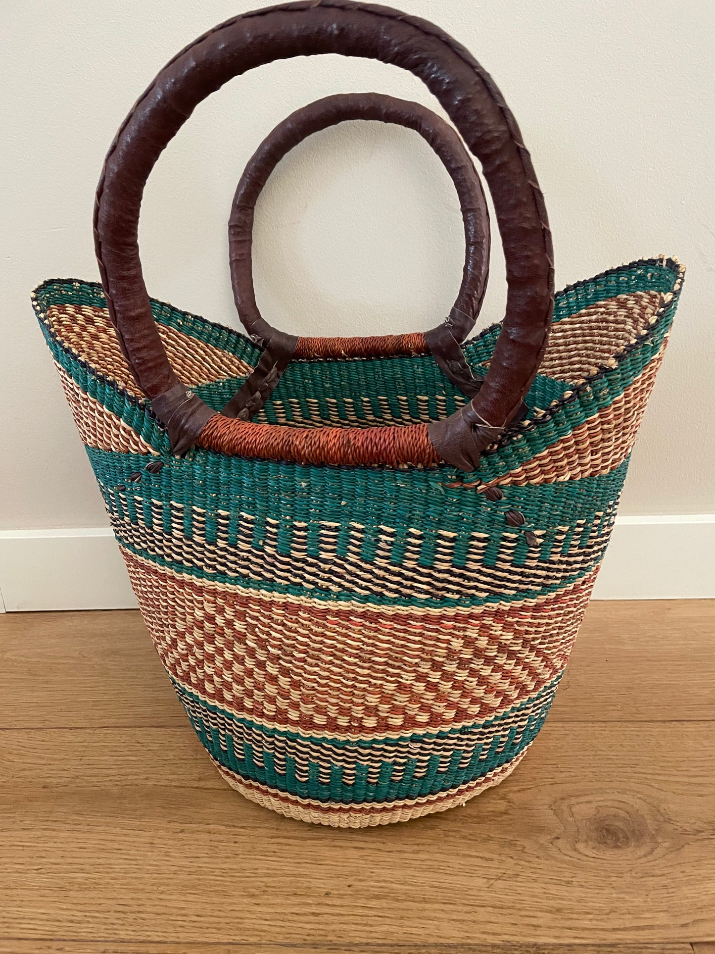 Bolga straw basket multi color
