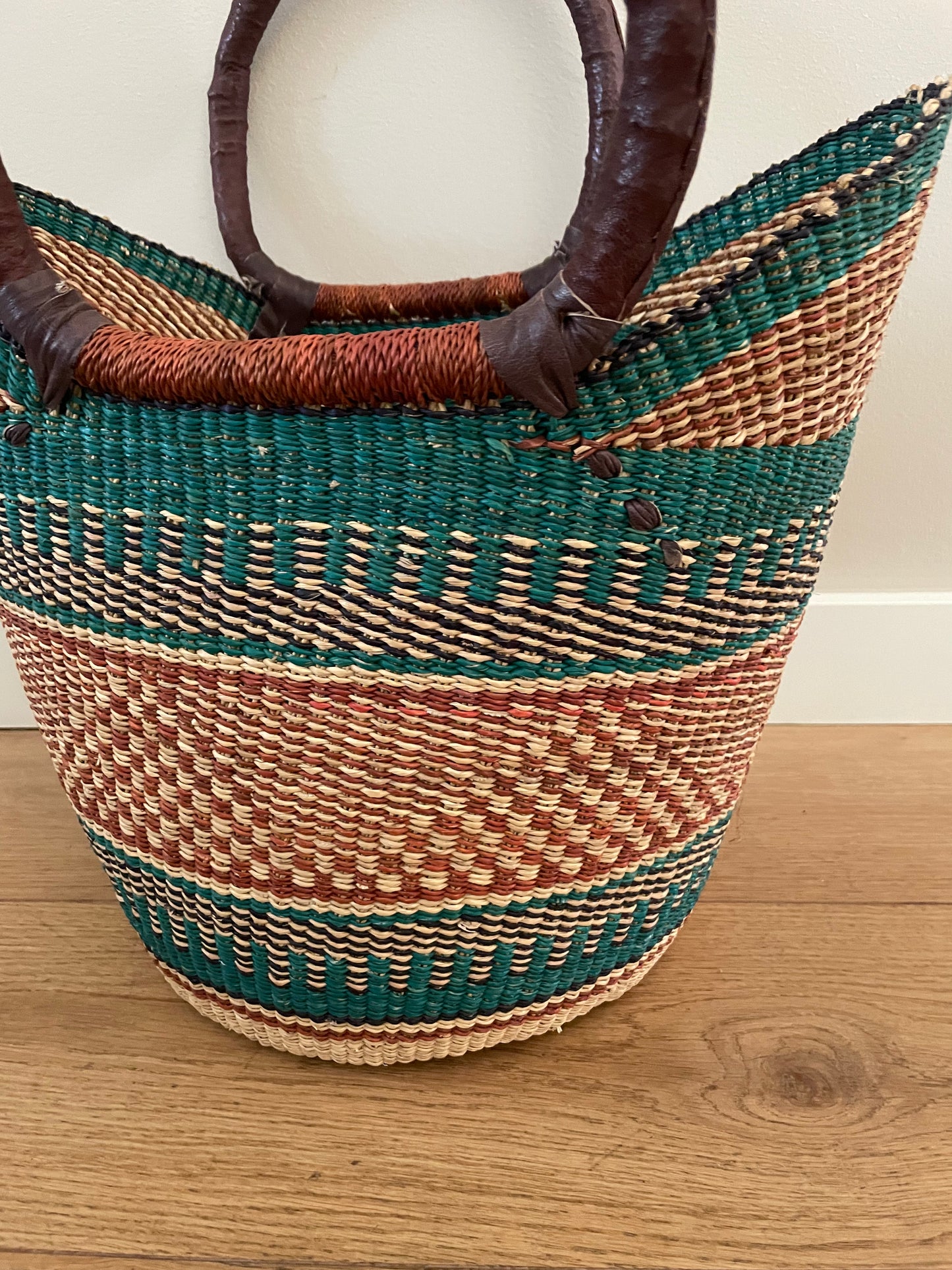 Bolga straw basket multi color