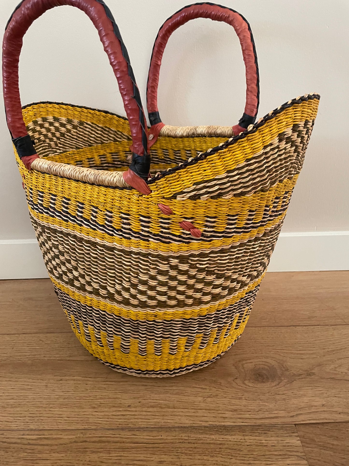 Bolga straw basket multi color