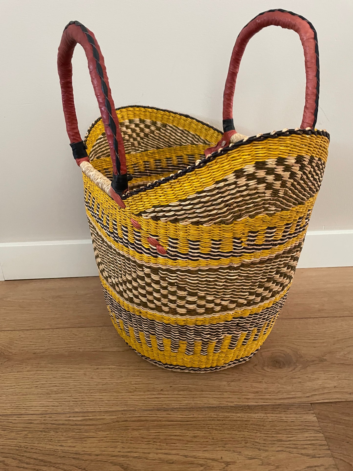 Bolga straw basket multi color