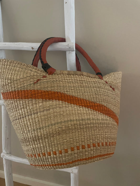 Bolga rieten mand naturel/oranje