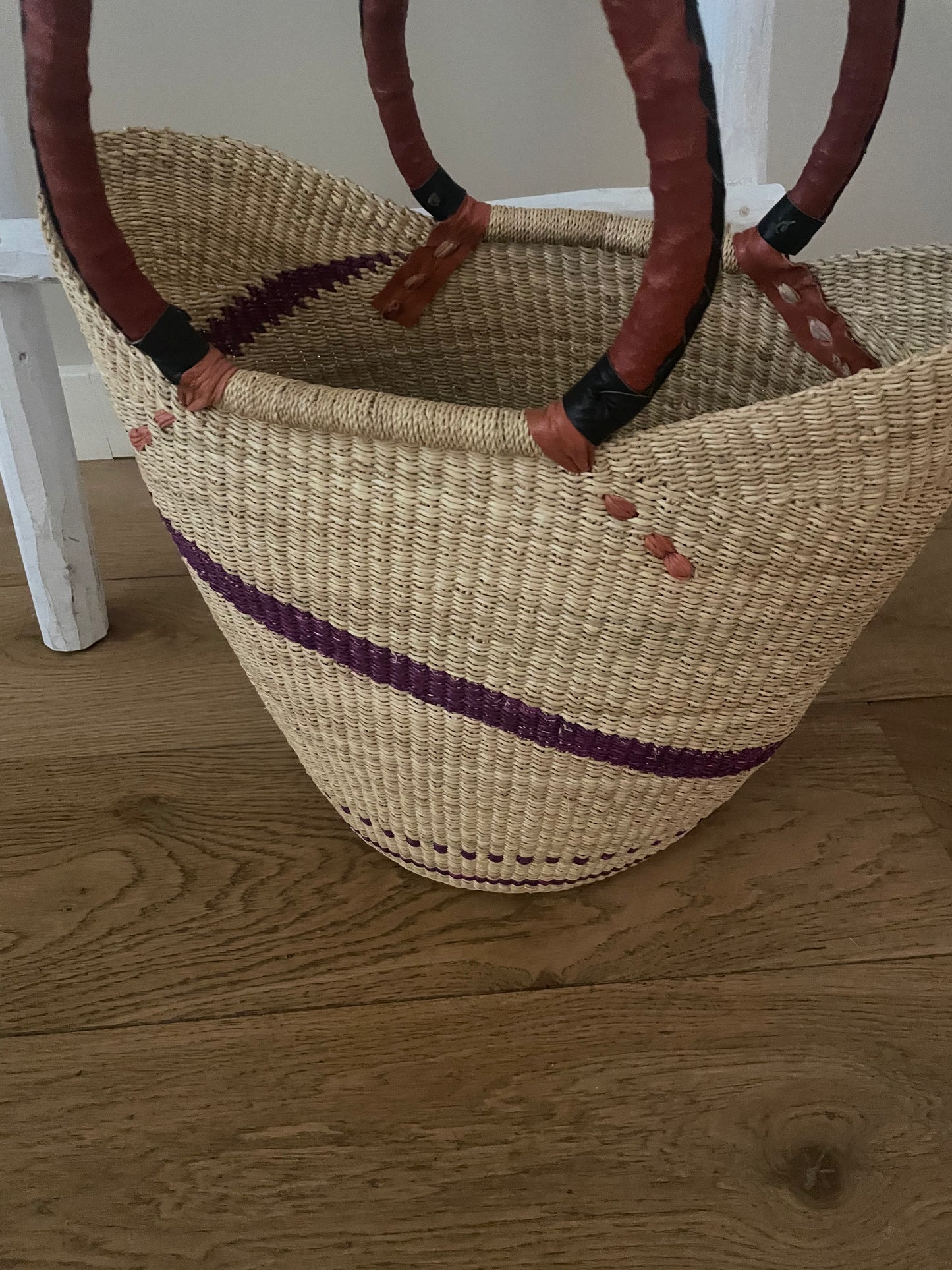 Bolga rieten mand naturel/paars