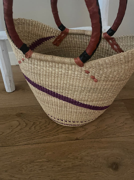 Bolga rieten mand naturel/paars