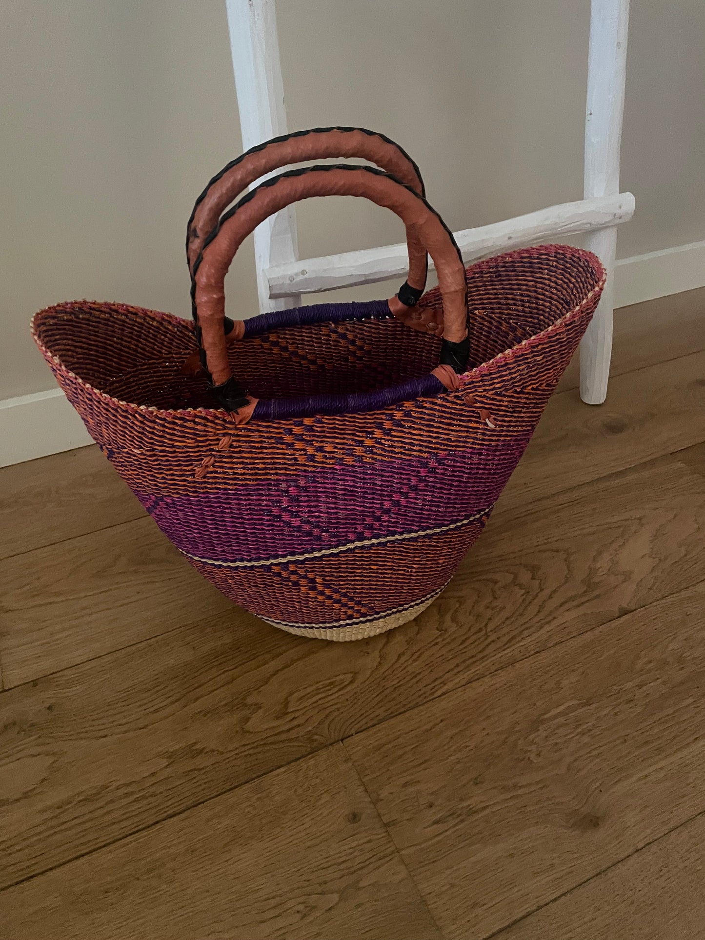 Bolga straw basket multi color